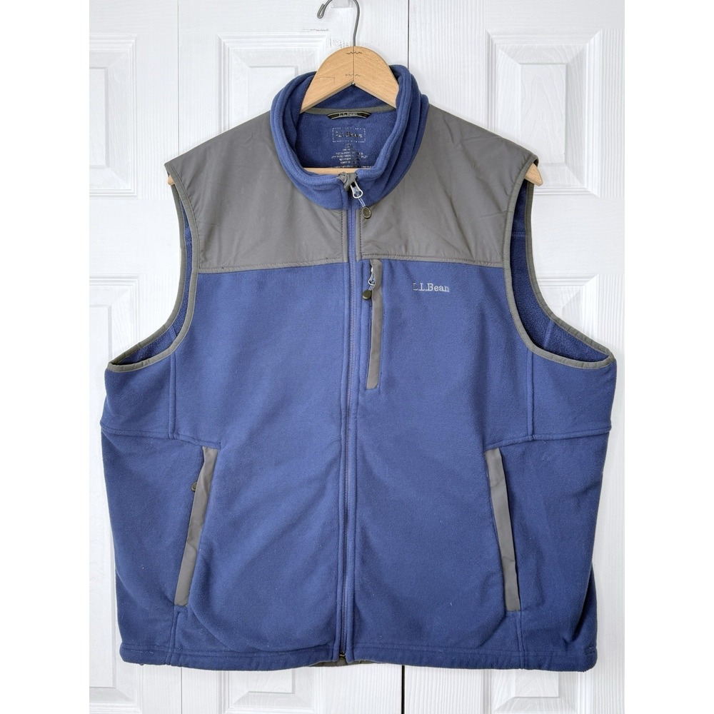 LL Bean Vest Men's XXL Blue Gray Full Zip Fleece‎ Outdoors Sleeveless Polartec